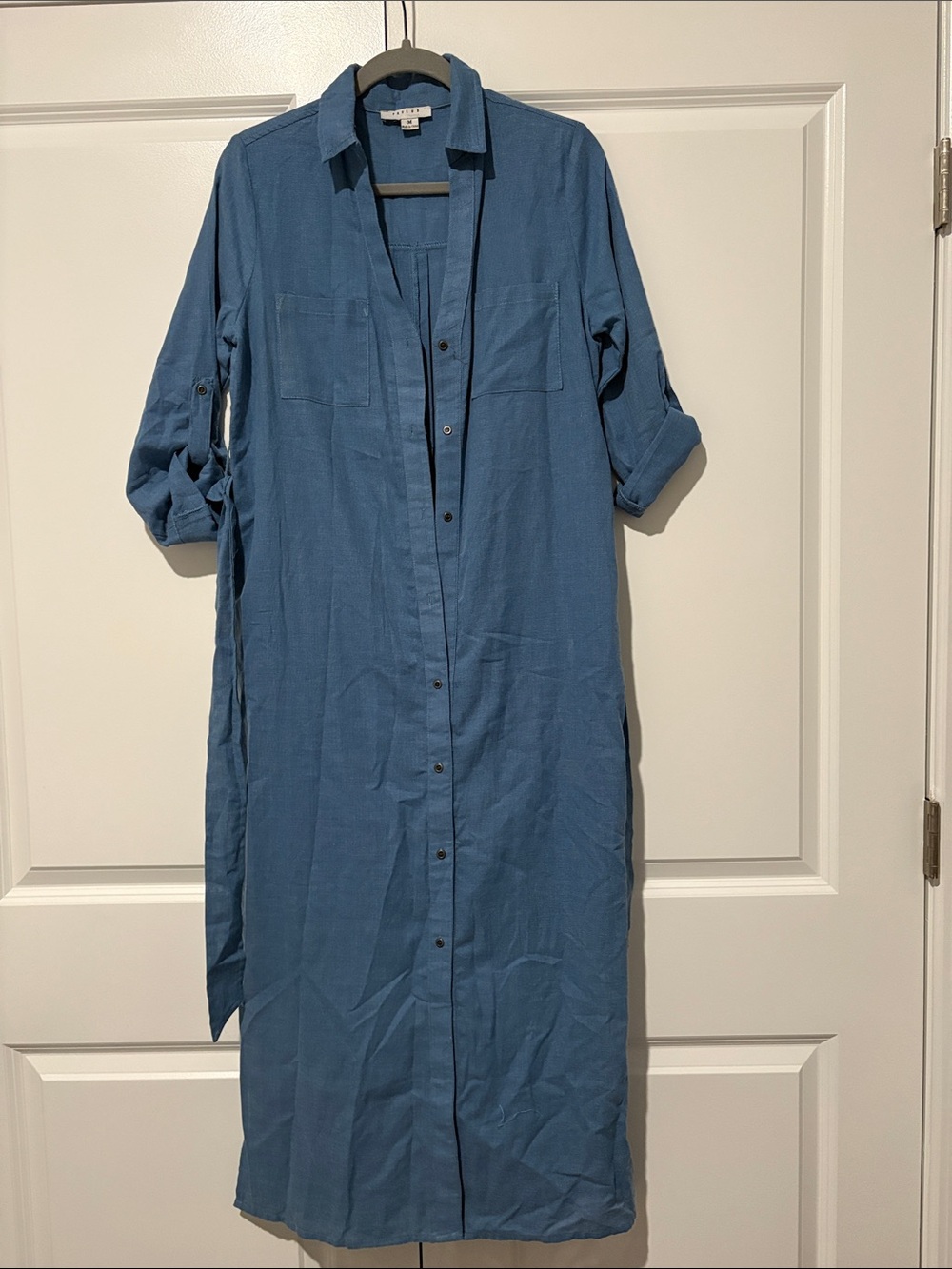 FAVLUX Caslon Blue Button-Front Maxi Shirt Dress